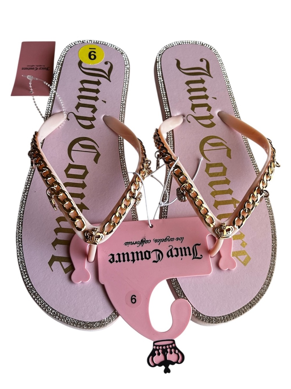 Juicy Couture Pink Y2K Charm Slide Sandals NWT Gold Chain Rhinestones Aesthetic - Picture 7 of 7